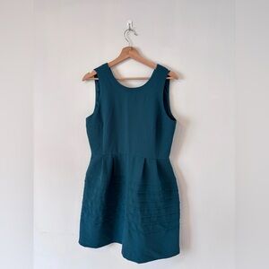 Madewell Spruce Green Midnight Dress Shutter Pleat Fit & Flare Textured Crepe 10